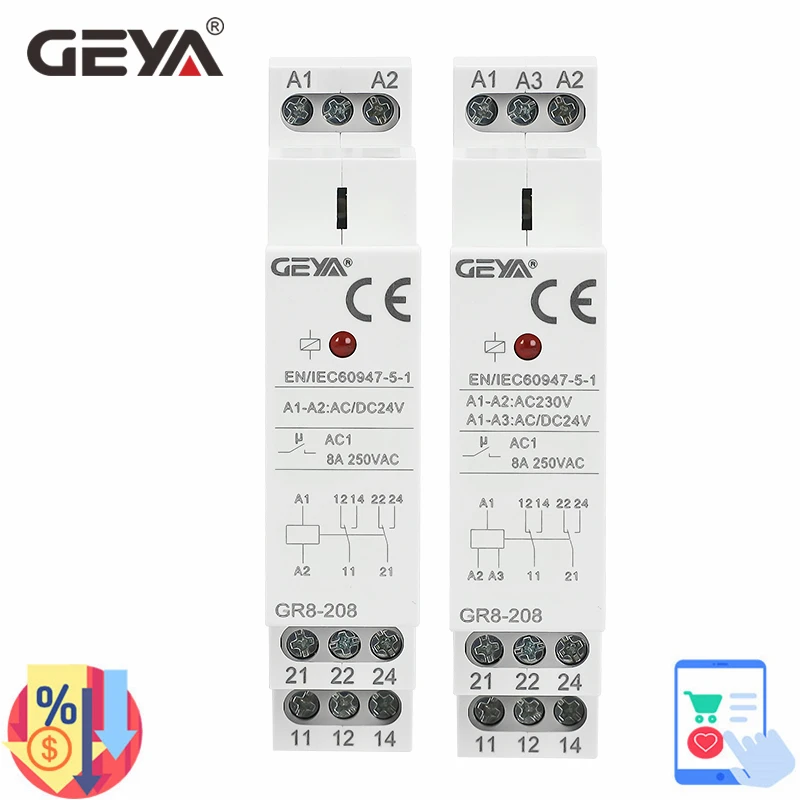 Shelly Relay Module - GEYA GR8-208 Yardımcı Röle Ara Anahtarı