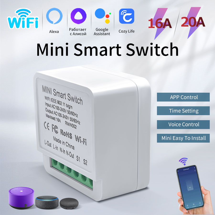 Home Automation Technology - 16A/20A WiFi Mini Akıllı Anahtar Modülü