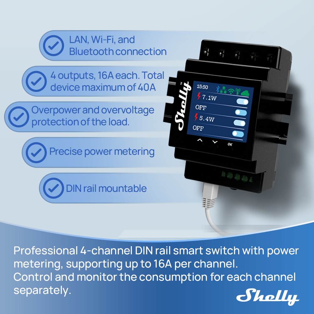 Shelly Pro 4PM Dört Kanallı Rö - Home Automation Technology incelemesi ve fiyatı